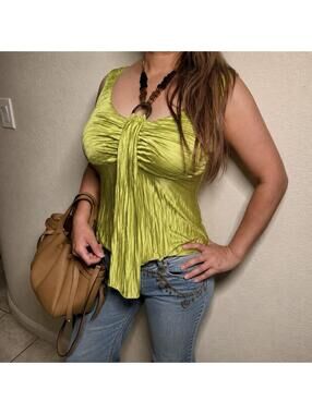 Vintage California lime green beaded halter tank | XL fits smaller